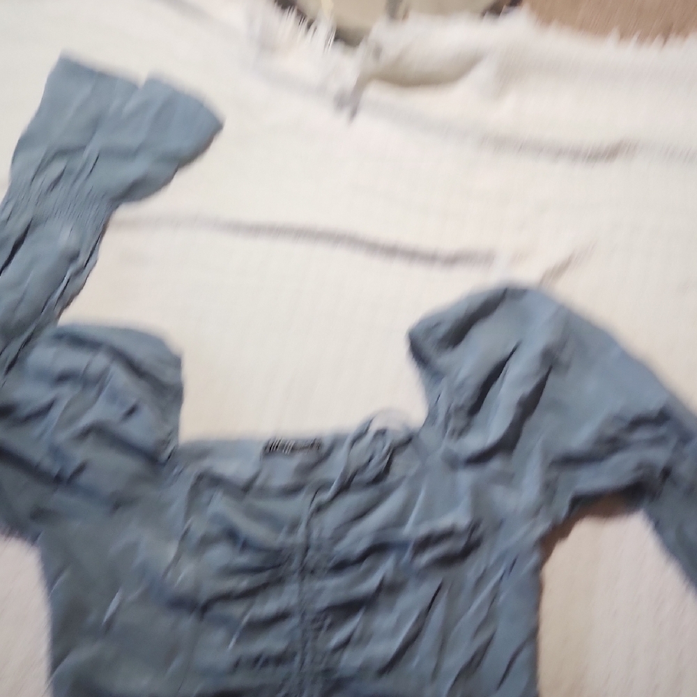 Blue Ruched Long Sleeve Top